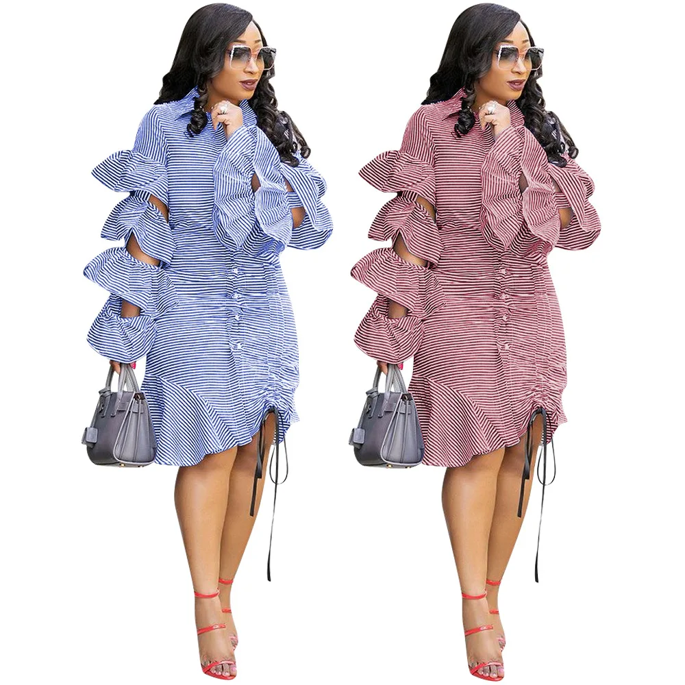 Women Fashion Long Sleeve Ruffle Sexy Shirt Dress Ladies Button Irregular Striped Blouse 3xl Plus Size Dress 2019
Women Fashion Long Sleeve Ruffle Sexy Shirt Dress Ladies Button Irregular Striped Blouse 3xl Plus Size Dress 2019