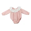 2019 Spring Wholesale Price Newborn Baby Clothes Pink Plain Dyed Doll Collar Baby Romper