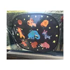 Baby Car Sun Shade with Certified UV Protection (Set of 2) - Self-Adhesive Sun Shades for Children with Cute Animal Designs
