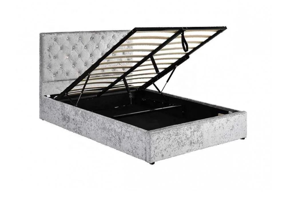 Modern yatak odası mobilyası kumaş depolama yatağı gümüş gri suni deri yatak çift kişilik yatak kristal