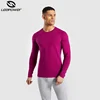 OEM wholesale new style fashionable wine red plain men slim fit work out casual T-shirt long sleeve o-neck gym wear for training