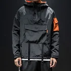 OEM Men Long Sleeve Strap Front Pocket Hooded Zipper Anorak Windbreaker Jacket