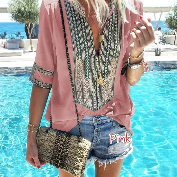 Fashion Beach Summer Tops Women Loose Half Sleeve National Style Print Tops Plus size Blouse
Fashion Beach Summer Tops Women Loose Half Sleeve National Style Print Tops Plus size Blouse