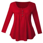 2019 pleated button loose long-sleeved T-shirt top wholesale t shirts mexico plus size women clothing ladies blouse ladies