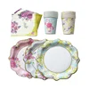VOBAGA floral print tea party paper plates and cups