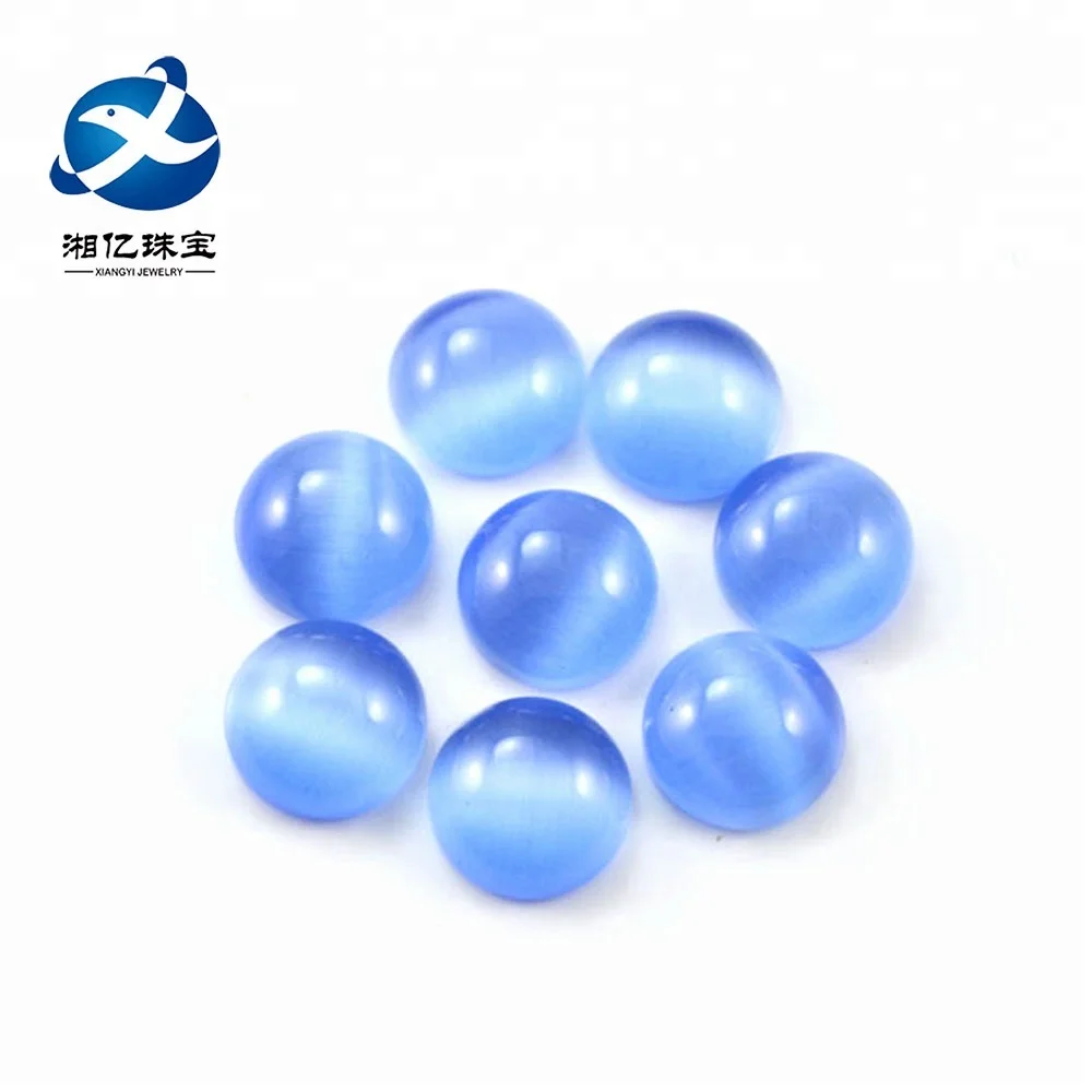 Supplying AAA round faceted jewelry making white blue color cat glass stone per carat for shoes & clothes