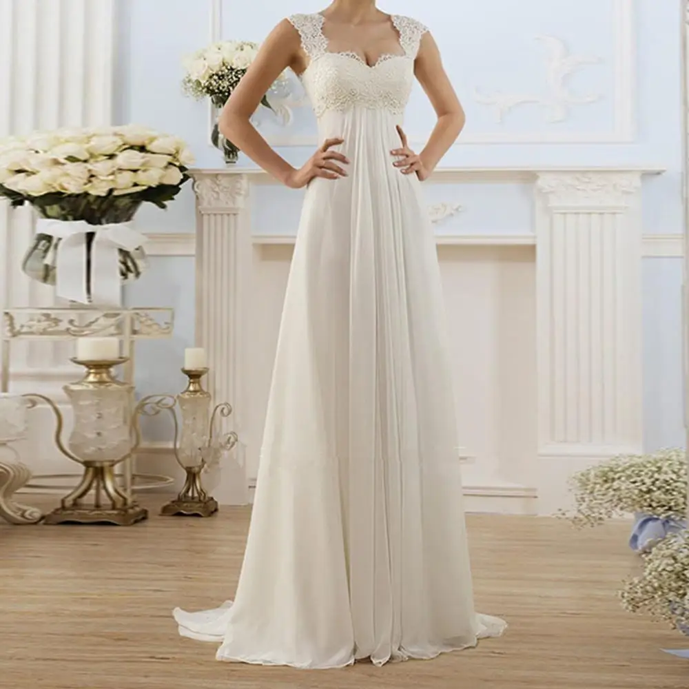 Beach Wedding Sleeveless Lace Up Backless Chiffon Bohemian Long Dresses Pregnant Bridal Gowns, White
Beach Wedding Sleeveless Lace Up Backless Chiffon Bohemian Long Dresses Pregnant Bridal Gowns, White