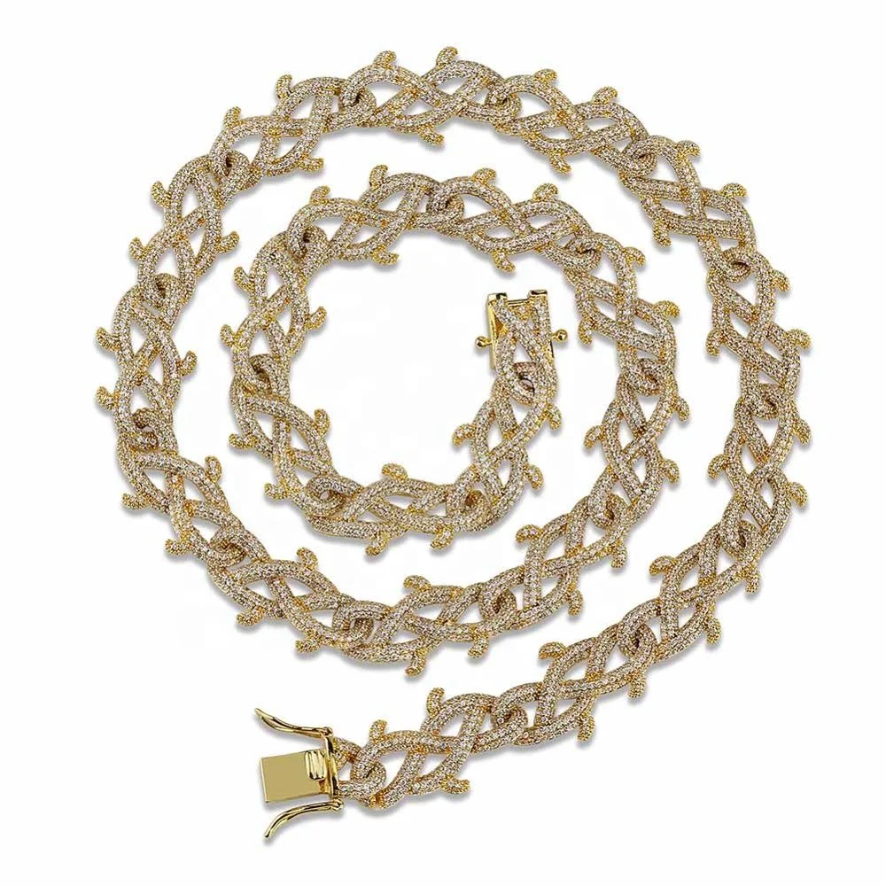 New Hip Hop Thorns Necklaces Gold Sliver Color Brambles Mens Choker Charm Zircon Iced Out Barbed Wire Cuban Chain Necklace, Gold/silver
New Hip Hop Thorns Necklaces Gold Sliver Color Brambles Mens Choker Charm Zircon Iced Out Barbed Wire Cuban Chain Necklace, Gold/silver