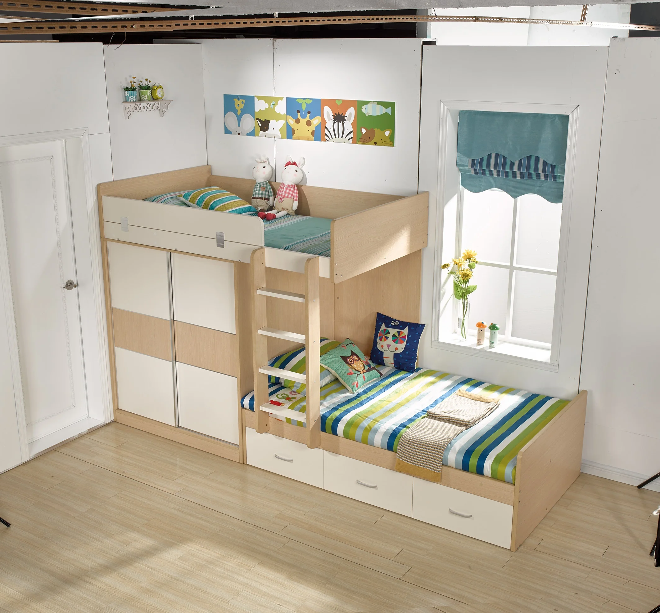 bunk bed with cupboard