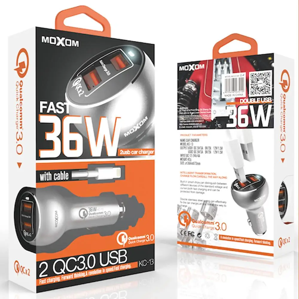 Metal Quick Charger 3.0 Car Charger 36W Fast 3.0 Dual USB Port Car Adapter QC3.0, White
Metal Quick Charger 3.0 Car Charger 36W Fast 3.0 Dual USB Port Car Adapter QC3.0, White