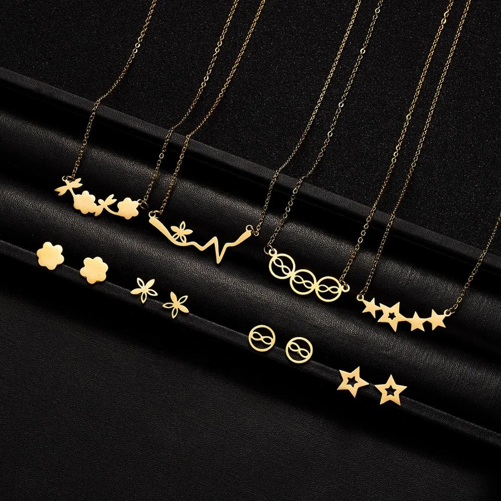Charm Gold Plated Stainless Steel Star Heart Cat Pendant Necklace Earrings Jewelry Set For Women
Charm Gold Plated Stainless Steel Star Heart Cat Pendant Necklace Earrings Jewelry Set For Women
