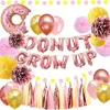 Donut Grow Up Balloons Banner Rose Gold Yellow Tissue Pom Poms Paper Flowers for Baby Shower