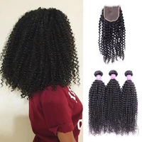 

Brazilian Kinky Curly Bundles with Closure 9A Virgin Brazilian Hair with Frontal Unprocessed Remy Hair Extensions Natural Color