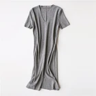 OEM service hotsale ladies shortsleeve jumper wool cashmere knitted V-neck long sweater maxi dress