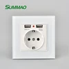 Embedded White Outlets, 16 Amp German Glass Single Socket Outlet With Double USB