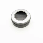 small round saffron tin box with clear window