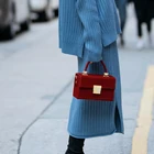 Autumn and winter new corduroy red box bag handbag ladies leather velvet crossbody bag