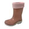 Children unisex neon pink fur lining winter short PVC rain boots