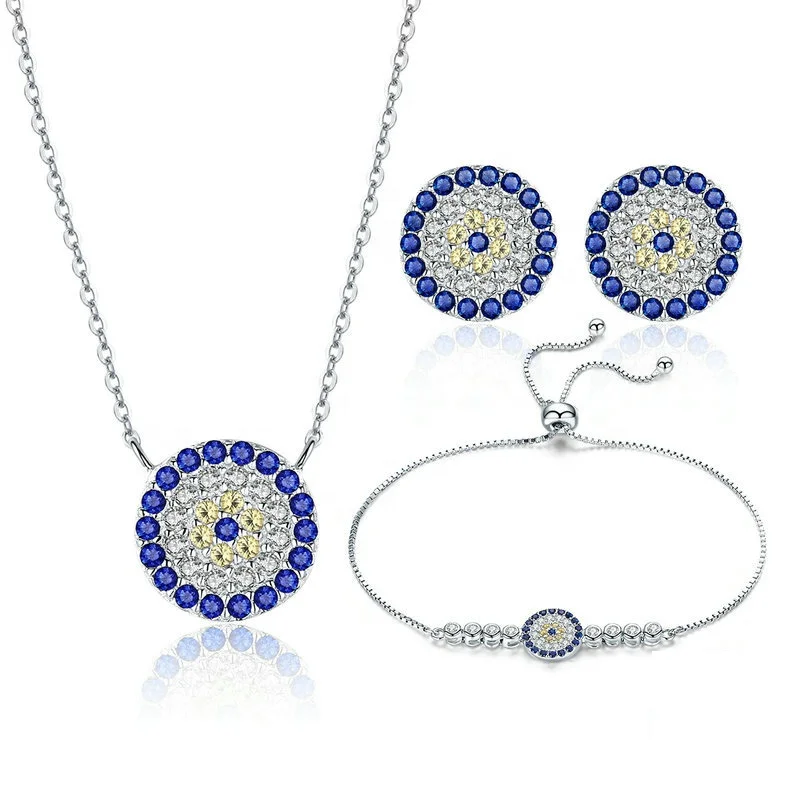 CM10 Custom 925 Sterling Silver Round Blue Evil Eyes Clear CZ Tennis Bracelets Bridal Jewelry Sets Necklaces Earrings Women
CM10 Custom 925 Sterling Silver Round Blue Evil Eyes Clear CZ Tennis Bracelets Bridal Jewelry Sets Necklaces Earrings Women