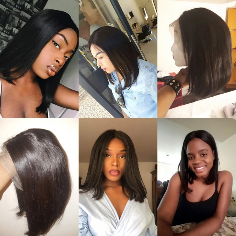 13x6 Bob Cut Human Lace Front Wigs Pre Plucked Peruvian Straight