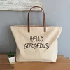 Eco-Friendly Large Canvas Handbag Cotton Leather Handle Market Tote Bag (Natural Embroidery or Print Logo)