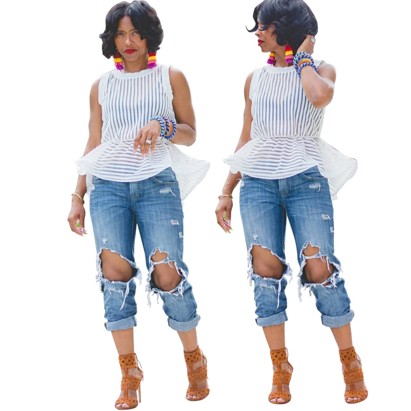 Stripe transparent sexy women flouncing shirt 
Stripe transparent sexy women flouncing shirt