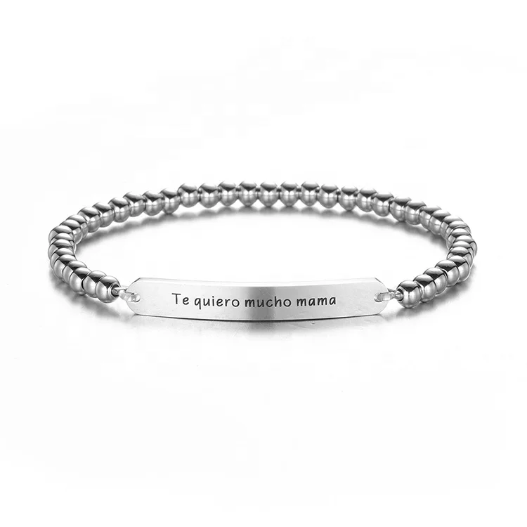 Silver Bead Stainless Steel Bracelet Letter Engraved Women Jewelry Elastic Rope Bangles For Engagement Gift
Silver Bead Stainless Steel Bracelet Letter Engraved Women Jewelry Elastic Rope Bangles For Engagement Gift