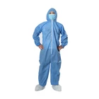 Safeguard Disposable Blue SMS garage overall workwear jumpsuit with elastic cuffs hooded
