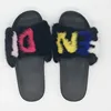 Custom Letters Logo Women Real Mink Fur Slides Slippers