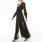 Factory manufacturer women ladies V neck long sleeve chiffon maxi dress