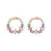 ed01981d Earring for Women Rose Gold Plated Multi Color Enamel Flower Open Circle Crystal Fancy Stud Hoop Earrings