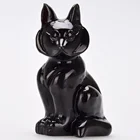 Hand Carved Realistic Black Obsidian Carving Gemstone Animal Fox