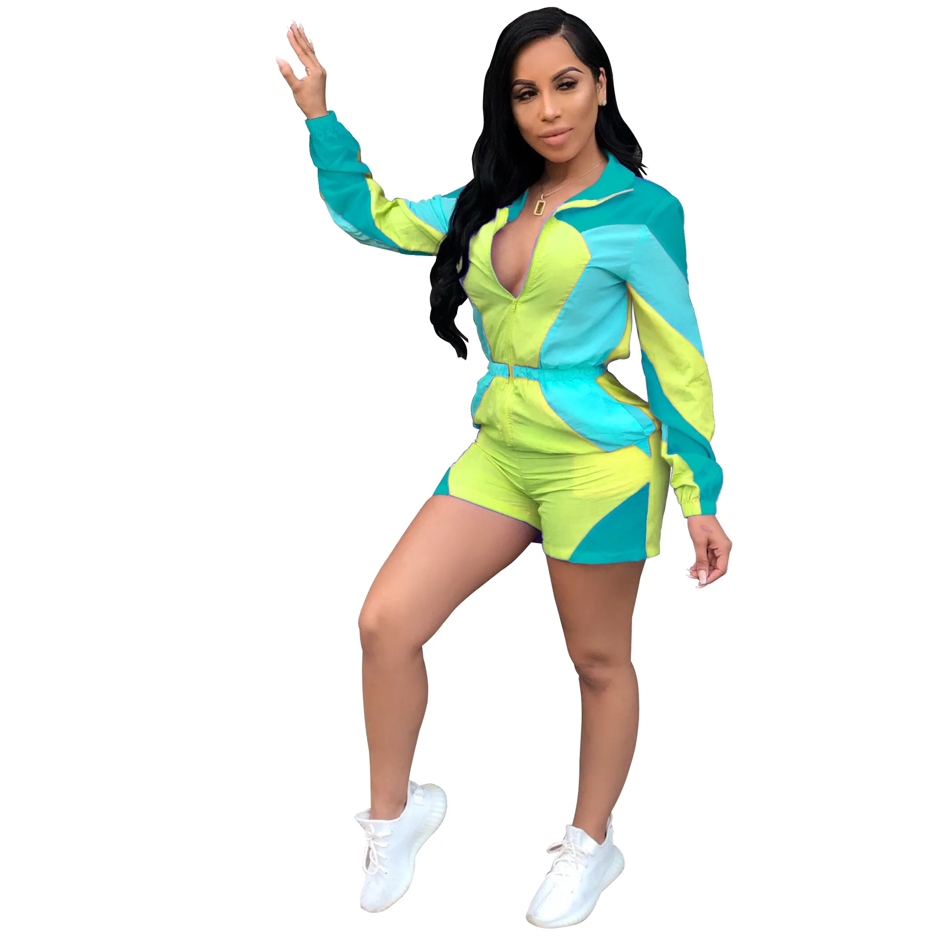 Sexy Zipper Long Sleeve Stitching Color Shorts Bodysuit Playsuit Casual Women Jumpsuit Sexy Rompers Y11658
Sexy Zipper Long Sleeve Stitching Color Shorts Bodysuit Playsuit Casual Women Jumpsuit Sexy Rompers Y11658