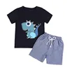 children boy applique outfits with summer 2018 baby boy short sleeved little monster cartoon T-shirt striped shorts