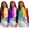 women fashion contrast color striped turtleneck t shirt LTS3081