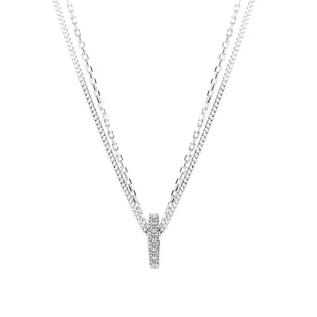 Diamond Ring With Silver Chain 925 Sterling Silver Double Necklace, White 
Diamond Ring With Silver Chain 925 Sterling Silver Double Necklace, White