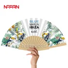 Hand painted cotton wooden handheld folding fan as gift products