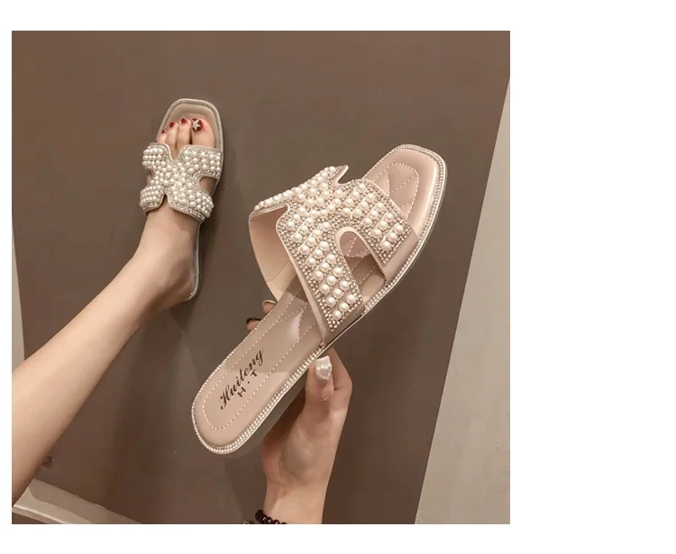 women outdoor flat slipper sandals with pearls, Picture