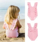 Girls one piece kids thong bikini swimwear with flower border
