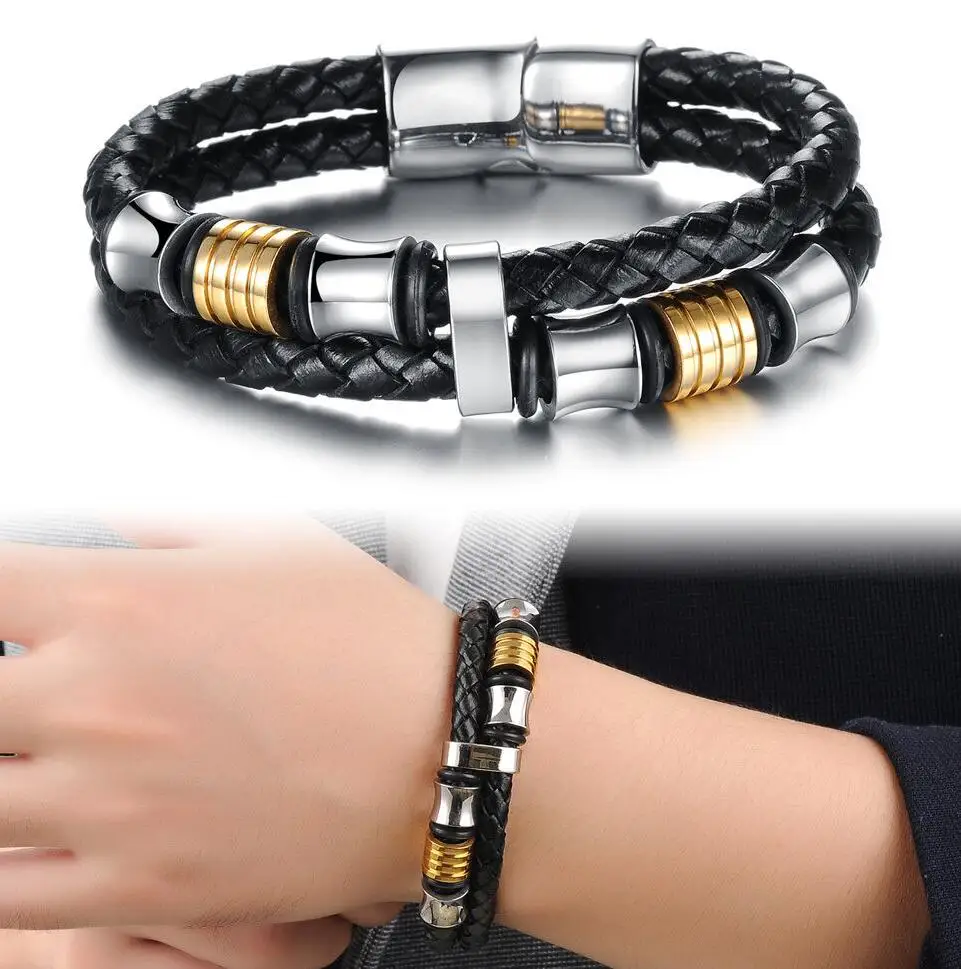 WIIPU Black Braided Leather Rope Silver Stainless Steel Bracelet Wristband Mens Gift
WIIPU Black Braided Leather Rope Silver Stainless Steel Bracelet Wristband Mens Gift