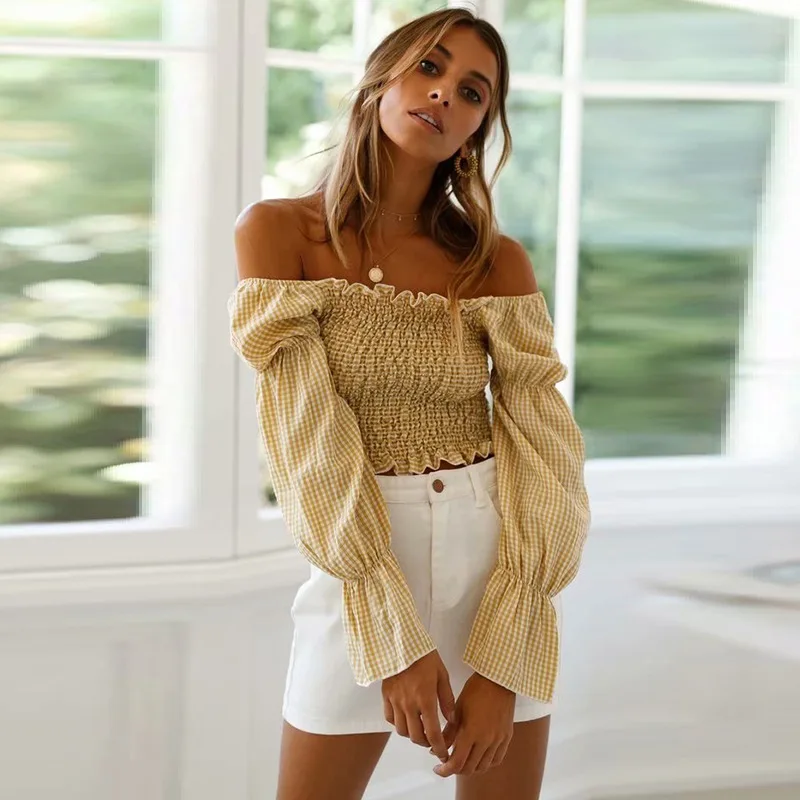 2019 spring and summer new style hot sale high quality top women ruffle shirts flare sleeve sexy off shoulder plaid fabrics
2019 spring and summer new style hot sale high quality top women ruffle shirts flare sleeve sexy off shoulder plaid fabrics