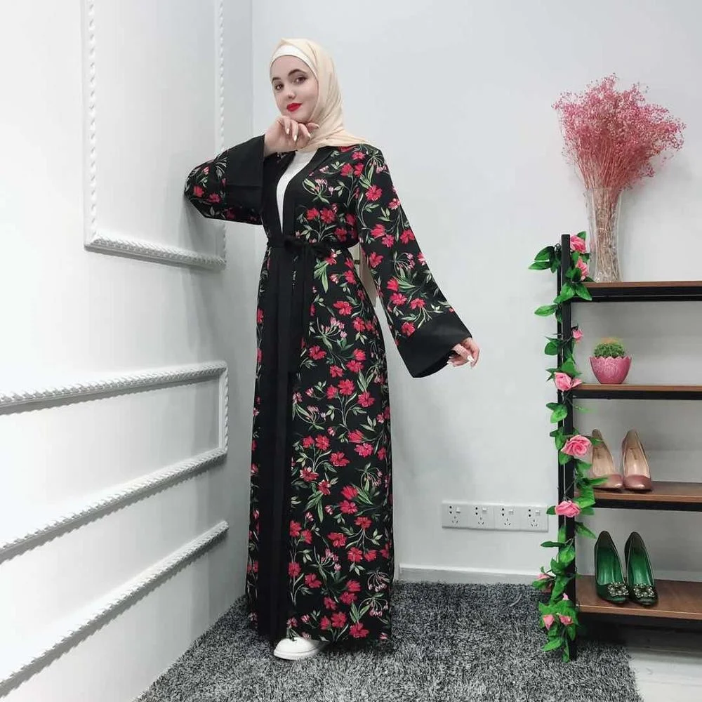 2019 Beautiful long sleeve abaya muslim dresses printed flower dubai abaya for women, Black
2019 Beautiful long sleeve abaya muslim dresses printed flower dubai abaya for women, Black