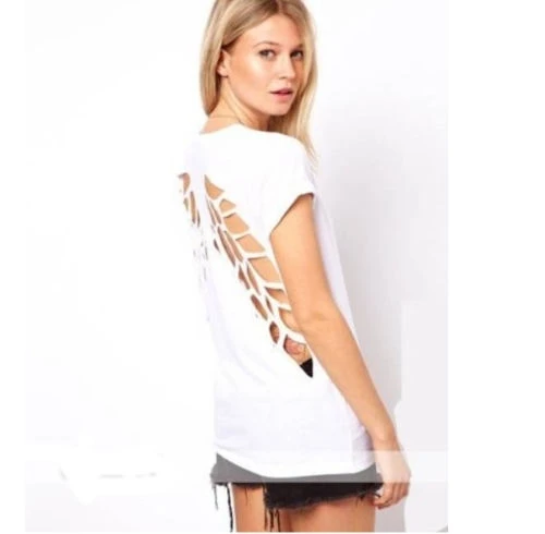 OEM Back Cutting Hollow Out Logo Blouse Short Sleeve Custom T-shirt, Customized color
OEM Back Cutting Hollow Out Logo Blouse Short Sleeve Custom T-shirt, Customized color