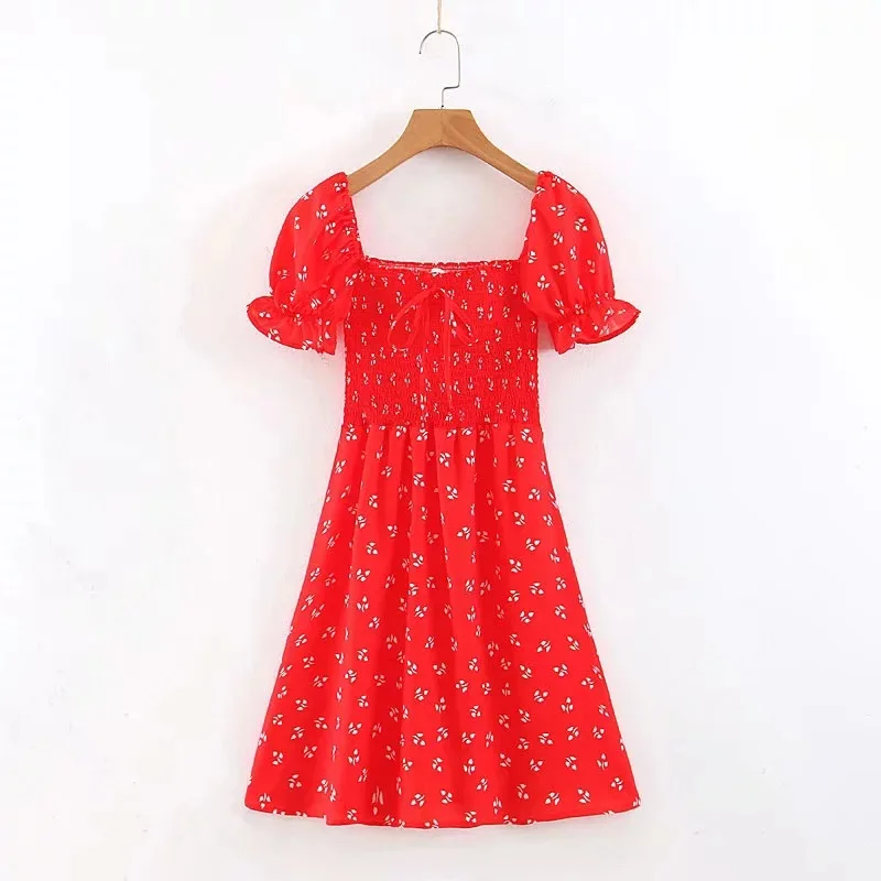 NZ479 2019 new women's dress fashion chest tie square collar floral bubble sleeve A word skirt
NZ479 2019 new women's dress fashion chest tie square collar floral bubble sleeve A word skirt