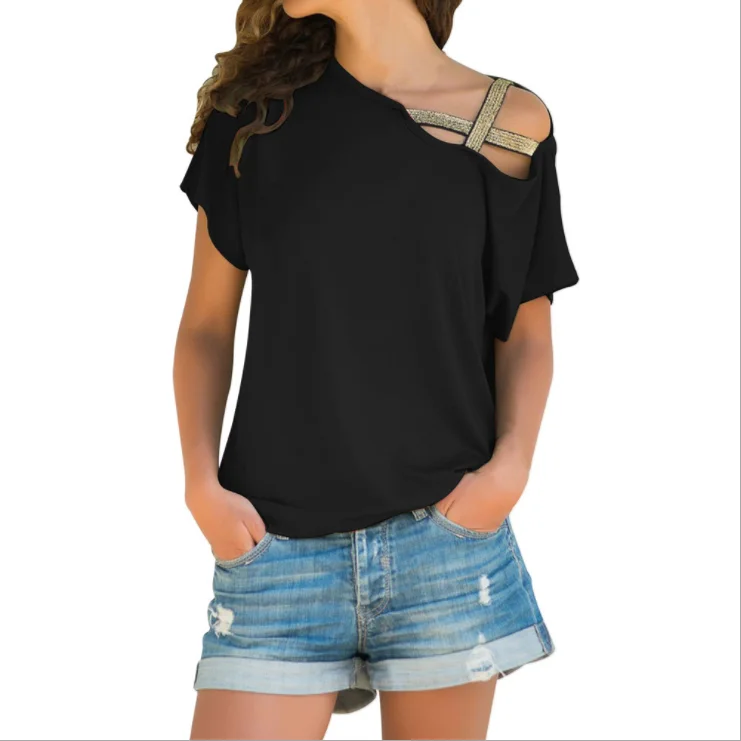 2019 Simple wild women's sexy V-neck short-sleeved cross ribbon hollow design Slim large size T-shirt at42018
2019 Simple wild women's sexy V-neck short-sleeved cross ribbon hollow design Slim large size T-shirt at42018