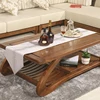 Walnut rowan wood long tea table double deck wood tea table