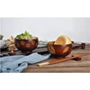 Solid wood manufacturing carving floral motifs wooden rice bowls wood salad bowls