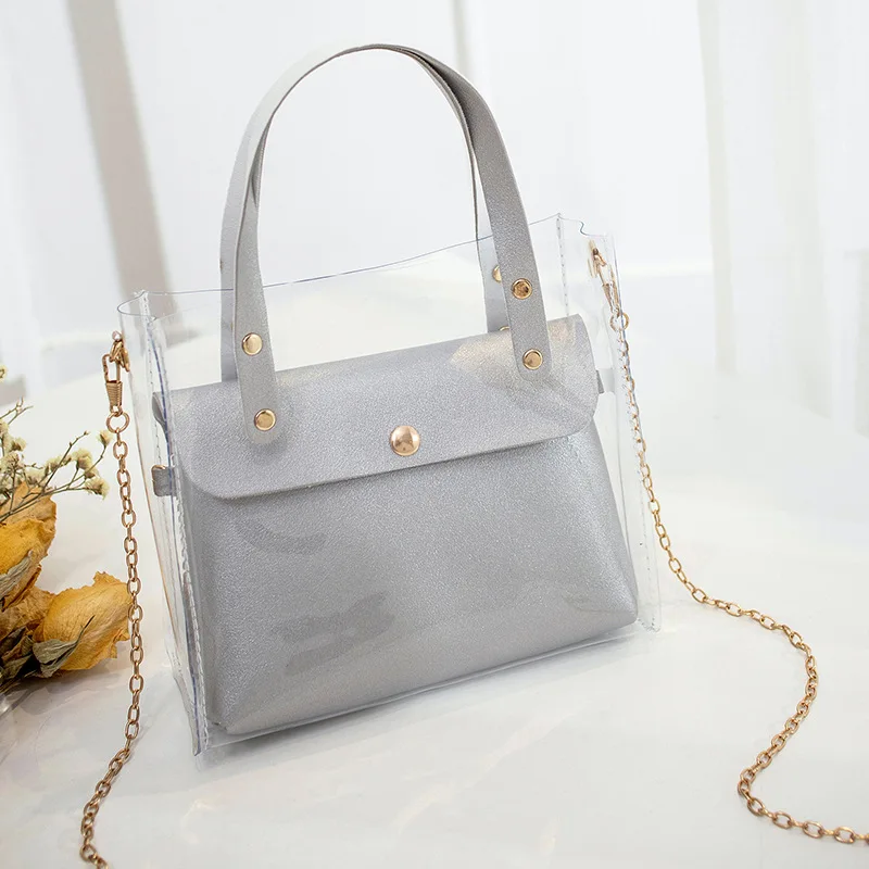 Transparent pvc ladies chain crossbody shoulder bag trendy leather beach handbags for women set
Transparent pvc ladies chain crossbody shoulder bag trendy leather beach handbags for women set
