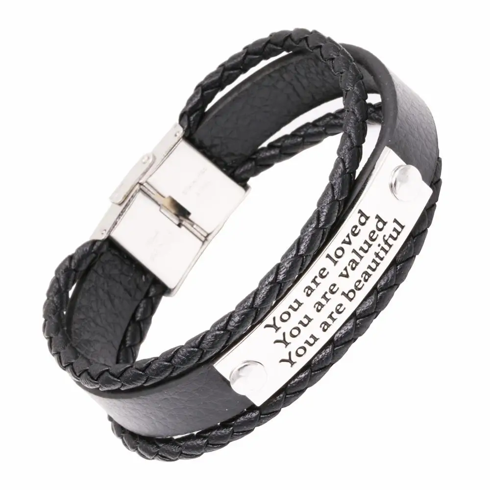 Customized Message Bracelet For Boys Girls Multi-layers Leather Bracelets With Engraved Inspiring Saying Tag Bracelet
Customized Message Bracelet For Boys Girls Multi-layers Leather Bracelets With Engraved Inspiring Saying Tag Bracelet