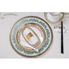 New design hot sale embossed golden round bone china dinner set